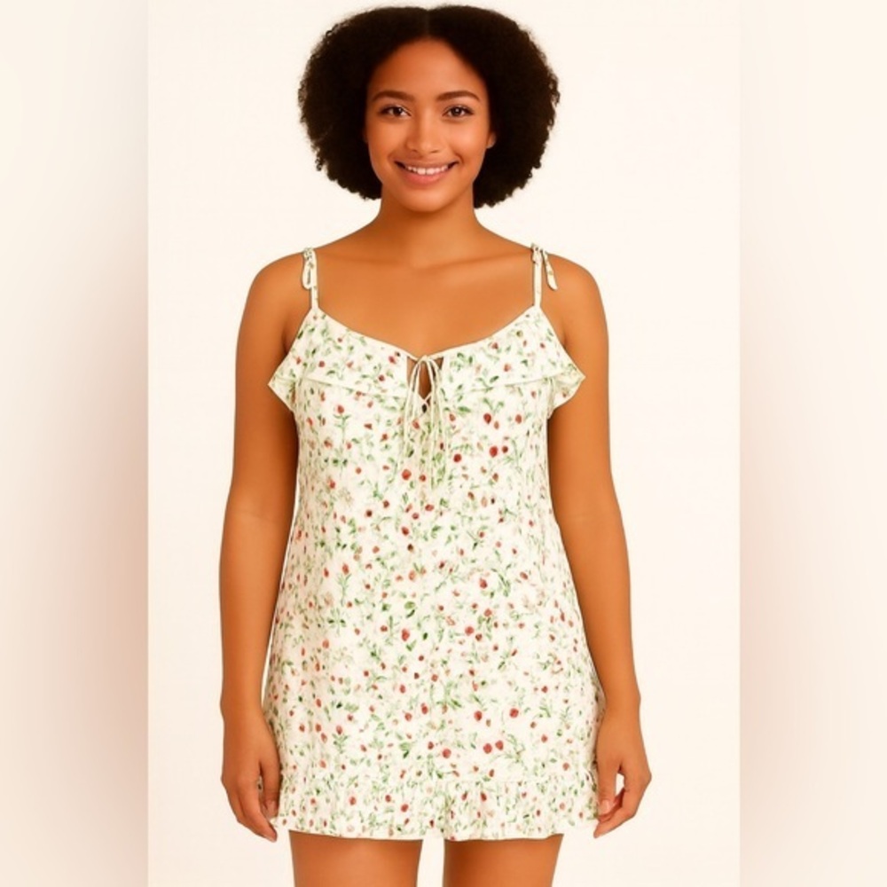 Hayden LA Women's White Green/Red Print Smocked  Back Tunic Sun Mini Dress #1372